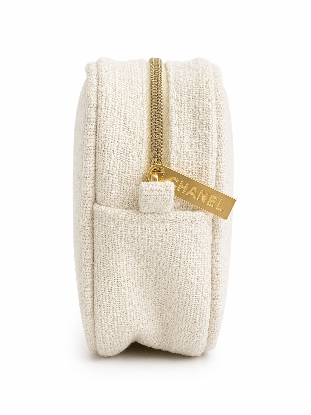 Chanel Beauté Cream Tweed Cosmetic Bag with Unbranded Gold Chain Crossbody NWT - Picture 4 of 8